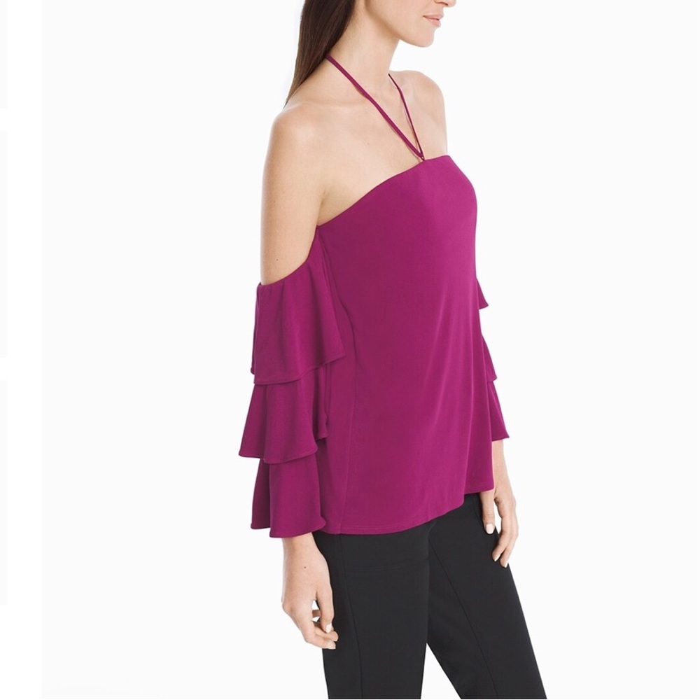 White House Black Market Off The-Shoulder 3/4 Sleeve Tiered Top Size 0 - Picture 3 of 11